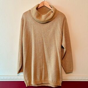 Vintage 80s Gold Metallic Oversized‎ Cowl Neck Sweater